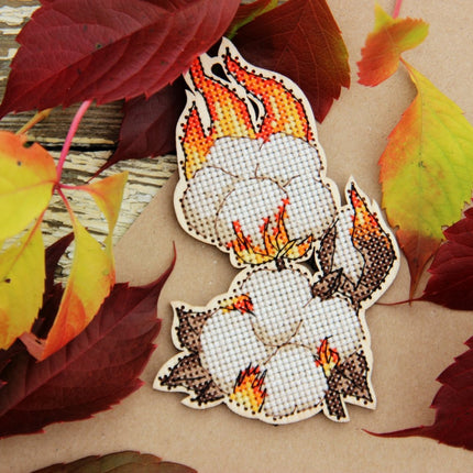 DIY Cross stitch kit on wood "Cotton" 5.1x3.1 in / 13.0x8.0 cm