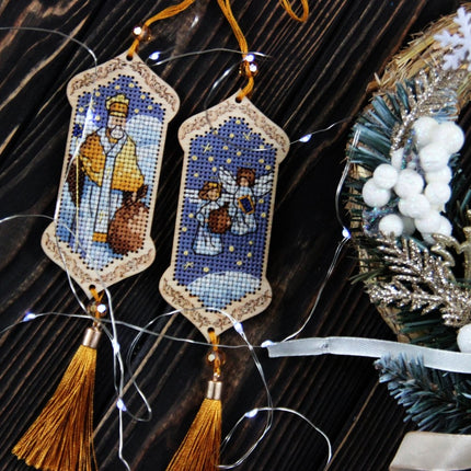 DIY Cross stitch kit on wood "St.Nicholas" 3.9x1.8 in / 10.0x4.5 cm