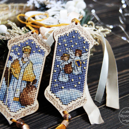 DIY Cross stitch kit on wood "St.Nicholas" 3.9x1.8 in / 10.0x4.5 cm