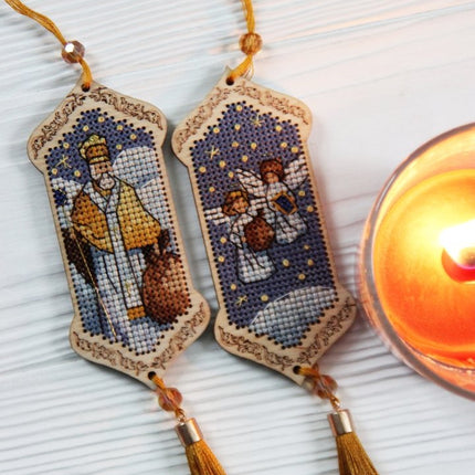 DIY Cross stitch kit on wood "St.Nicholas" 3.9x1.8 in / 10.0x4.5 cm