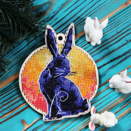DIY Cross stitch kit on wood "Rabbit" 4.3x3.5 in / 11.0x9.0 cm
