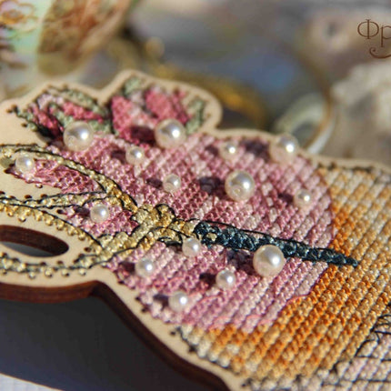 DIY Cross stitch kit on wood "Scissors" 4.3x3.0 in / 11.0x7.5 cm