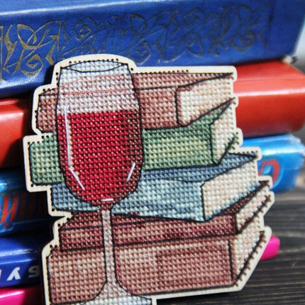 DIY Cross stitch kit on wood "Wonderful Evening" 3.5x3.7 in / 9.0x9.5 cm