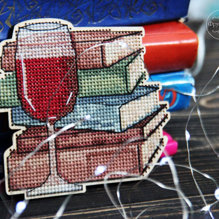DIY Cross stitch kit on wood "Wonderful Evening" 3.5x3.7 in / 9.0x9.5 cm
