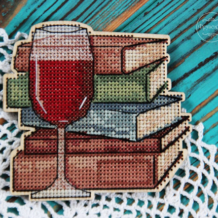 DIY Cross stitch kit on wood "Wonderful Evening" 3.5x3.7 in / 9.0x9.5 cm