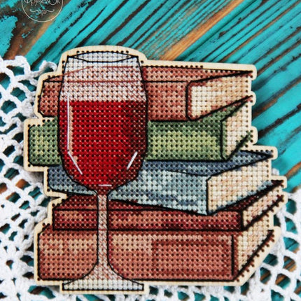 DIY Cross stitch kit on wood "Wonderful Evening" 3.5x3.7 in / 9.0x9.5 cm