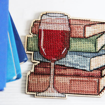 DIY Cross stitch kit on wood "Wonderful Evening" 3.5x3.7 in / 9.0x9.5 cm