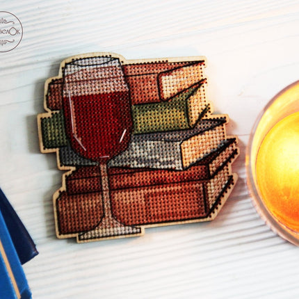 DIY Cross stitch kit on wood "Wonderful Evening" 3.5x3.7 in / 9.0x9.5 cm