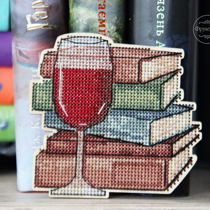 DIY Cross stitch kit on wood "Wonderful Evening" 3.5x3.7 in / 9.0x9.5 cm