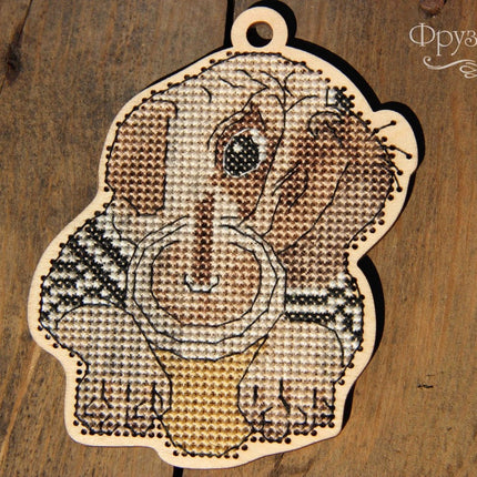 DIY Cross stitch kit on wood "Kuzma" 4.3x3.3 in / 11.0x8.5 cm
