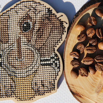DIY Cross stitch kit on wood "Kuzma" 4.3x3.3 in / 11.0x8.5 cm
