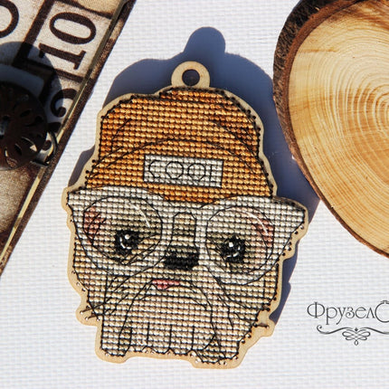 DIY Cross stitch kit on wood "Ivan" 4.1x3.5 in / 10.5x9.0 cm