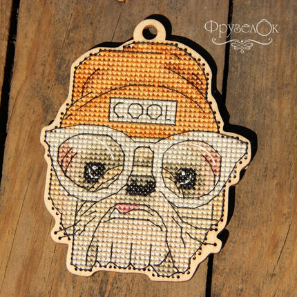 DIY Cross stitch kit on wood "Ivan" 4.1x3.5 in / 10.5x9.0 cm
