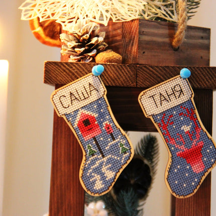DIY Cross stitch kit on wood "Socks" 3.9x2.0 in / 10.0x5.0 cm
