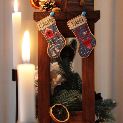 DIY Cross stitch kit on wood "Socks" 3.9x2.0 in / 10.0x5.0 cm
