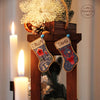 DIY Cross stitch kit on wood "Socks" 3.9x2.0 in / 10.0x5.0 cm