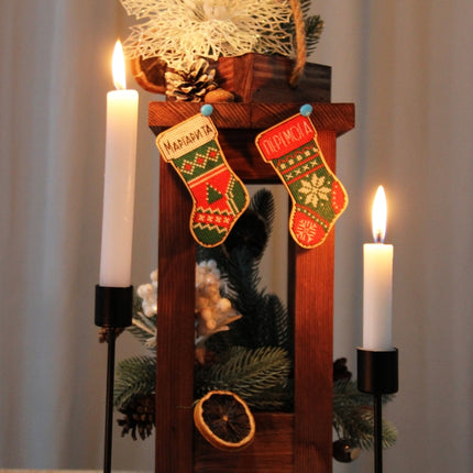 DIY Cross stitch kit on wood "Socks" 3.9x2.0 in / 10.0x5.0 cm