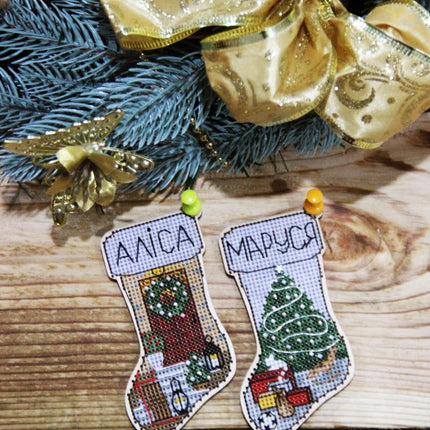 DIY Cross stitch kit on wood "Socks" 3.9x2.0 in / 10.0x5.0 cm