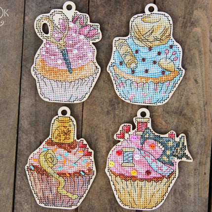 DIY Cross stitch kit on wood "Pearl" 4.2x3.2 in / 10.7x8.2 cm