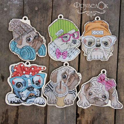 DIY Cross stitch kit on wood "Amely" 3.7x4.3 in / 9.5x11.0 cm