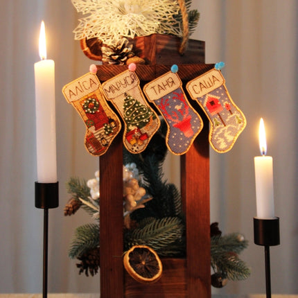 DIY Cross stitch kit on wood "Socks" 3.9x2.0 in / 10.0x5.0 cm