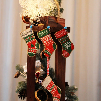 DIY Cross stitch kit on wood "Socks" 3.9x2.0 in / 10.0x5.0 cm