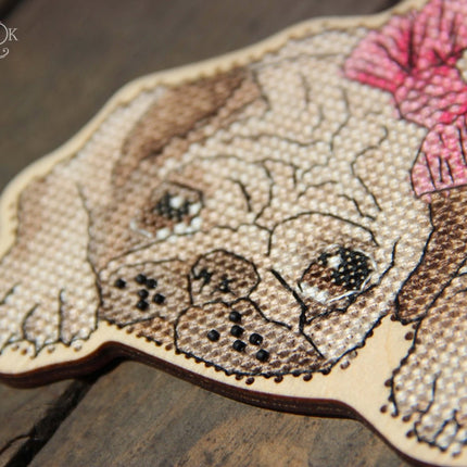 DIY Cross stitch kit on wood "Amely" 3.7x4.3 in / 9.5x11.0 cm
