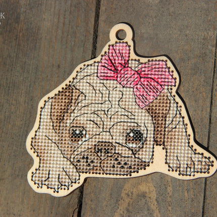 DIY Cross stitch kit on wood "Amely" 3.7x4.3 in / 9.5x11.0 cm