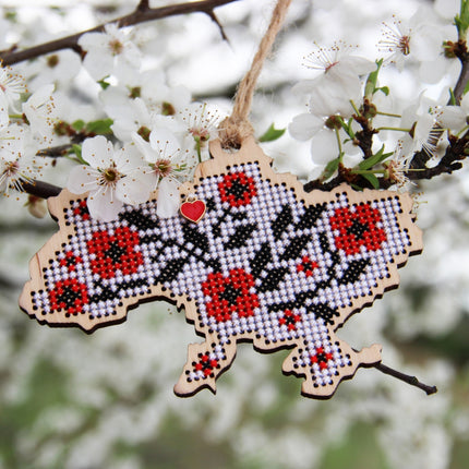 DIY Cross stitch kit on wood "Embroidering" 3.9x3.0 in / 10.0x7.5 cm