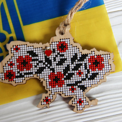 DIY Cross stitch kit on wood "Embroidering" 3.9x3.0 in / 10.0x7.5 cm