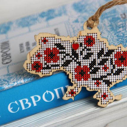 DIY Cross stitch kit on wood "Embroidering" 3.9x3.0 in / 10.0x7.5 cm
