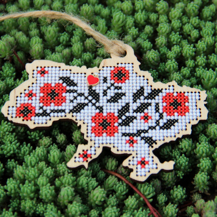 DIY Cross stitch kit on wood "Embroidering" 3.9x3.0 in / 10.0x7.5 cm