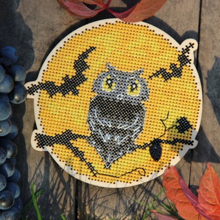 DIY Cross stitch kit on wood "Owl" 4.3x4.3 in / 11.0x11.0 cm