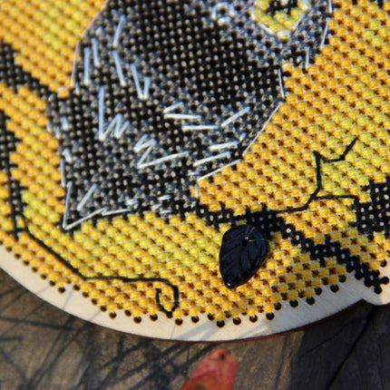 DIY Cross stitch kit on wood "Owl" 4.3x4.3 in / 11.0x11.0 cm