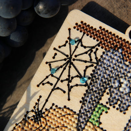 DIY Cross stitch kit on wood "Pumpkin" 3.9x2.8 in / 10.0x7.0 cm