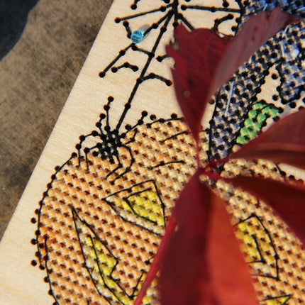 DIY Cross stitch kit on wood "Pumpkin" 3.9x2.8 in / 10.0x7.0 cm