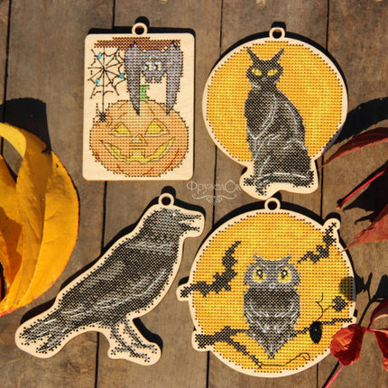DIY Cross stitch kit on wood "Pumpkin" 3.9x2.8 in / 10.0x7.0 cm
