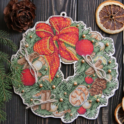 DIY Cross stitch kit on wood "New Year" 7.9x8.1 in / 20.0x20.5 cm