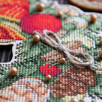 DIY Cross stitch kit on wood "New Year" 7.9x8.1 in / 20.0x20.5 cm