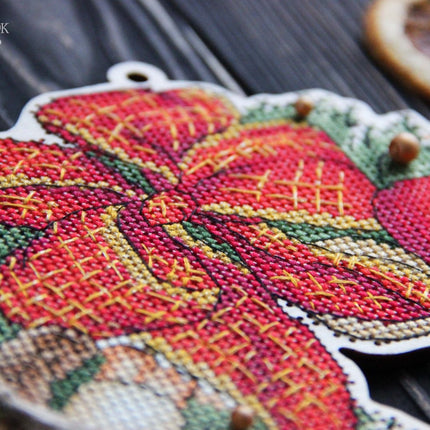 DIY Cross stitch kit on wood "New Year" 7.9x8.1 in / 20.0x20.5 cm