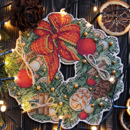 DIY Cross stitch kit on wood "New Year" 7.9x8.1 in / 20.0x20.5 cm