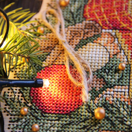 DIY Cross stitch kit on wood "New Year" 7.9x8.1 in / 20.0x20.5 cm