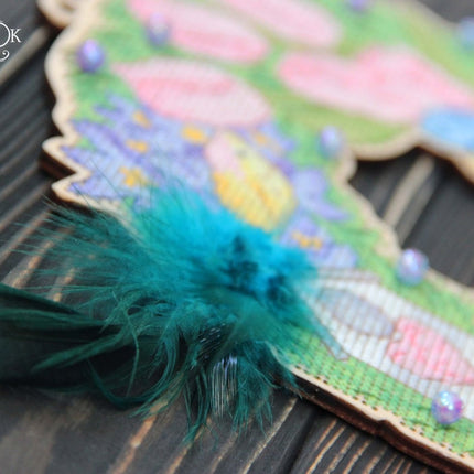 DIY Cross stitch kit on wood "Spring" 7.7x7.5 in / 19.5x19.0 cm