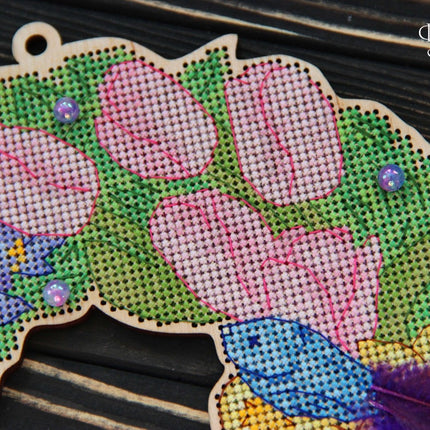 DIY Cross stitch kit on wood "Spring" 7.7x7.5 in / 19.5x19.0 cm