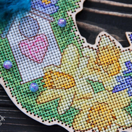 DIY Cross stitch kit on wood "Spring" 7.7x7.5 in / 19.5x19.0 cm
