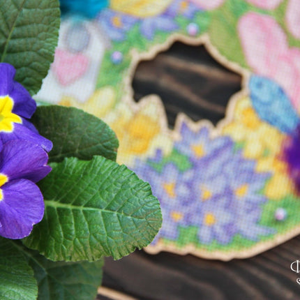 DIY Cross stitch kit on wood "Spring" 7.7x7.5 in / 19.5x19.0 cm