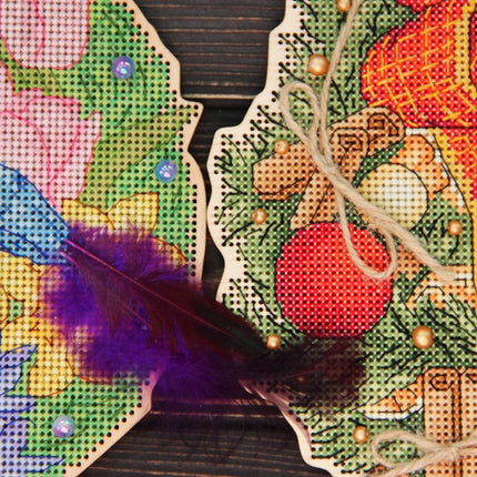 DIY Cross stitch kit on wood "Spring" 7.7x7.5 in / 19.5x19.0 cm