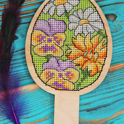 DIY Cross stitch kit on wood "Easter Egg with a stand" 3.0x3.7 in / 7.5x9.5 cm