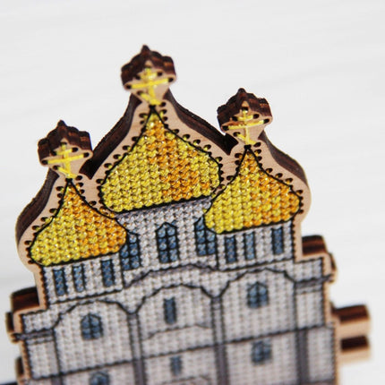 DIY Cross stitch kit on wood "Church" 3.3x4.5 in / 8.5x11.5 cm
