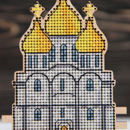 DIY Cross stitch kit on wood "Church" 3.3x4.5 in / 8.5x11.5 cm